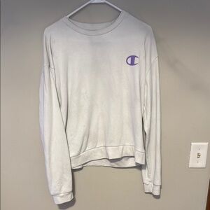 Champion White and Purple Crewneck Sweater